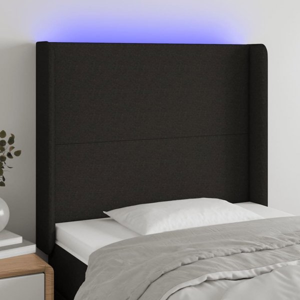 vidaXL Κεφαλάρι κρεβατιού με LED, μαύρο, 83x16x118/128 εκ, ύφασμα