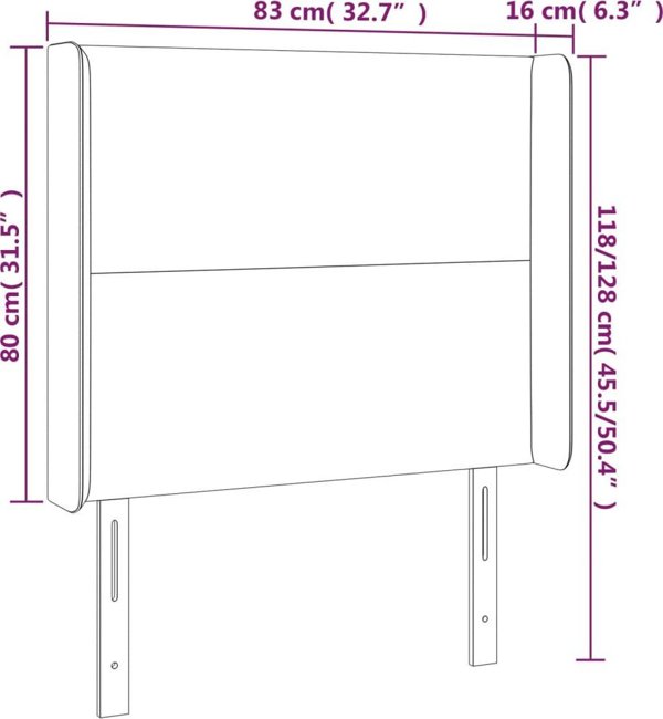 vidaXL Κεφαλάρι κρεβατιού με LED, μαύρο, 83x16x118/128 εκ, ύφασμα