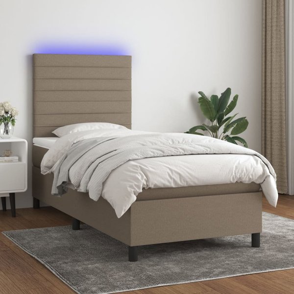 vidaXL Κρεβάτι κοntinental με στρώμα, taupe, 90x200 εκ., ύφασμα