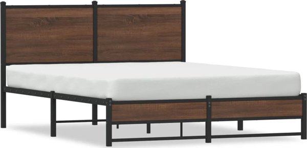 vidaXL Metalowa rama lozka z wezglowiem brazowy dab 137x190 cm