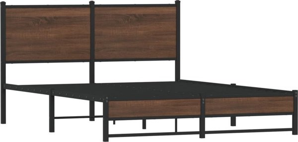 vidaXL Metalowa rama lozka z wezglowiem brazowy dab 137x190 cm