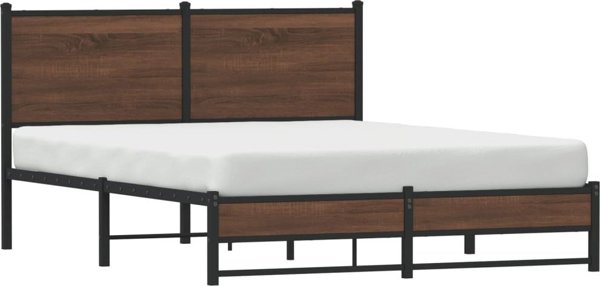 vidaXL Metalowa rama lozka z wezglowiem brazowy dab 137x190 cm