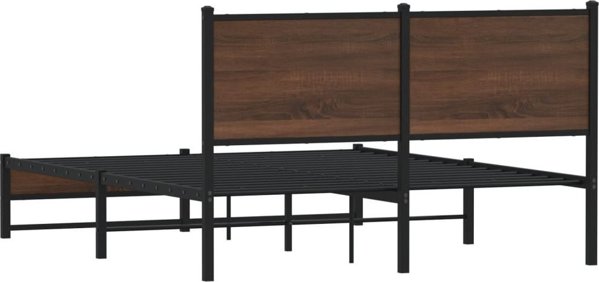 vidaXL Metalowa rama lozka z wezglowiem brazowy dab 137x190 cm
