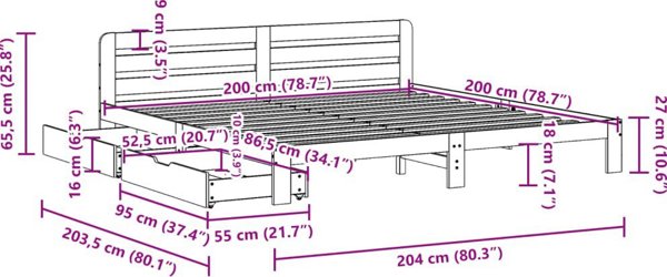 vidaXL Rama κρεβατιού χωρίς στρώμα, 200x200 cm, από συμπαγές πεύκο