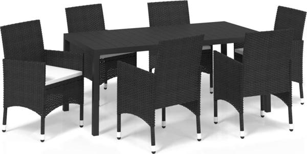 vidaXL vidaXL 7-cz. zestaw mebli ogrodowych z poduszkami, polirattan, czarny