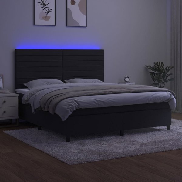 vidaXL Κρεβάτι κοντινένταλ με στρώμα και LED, μαύρο βελούδο, 180x200 εκ.