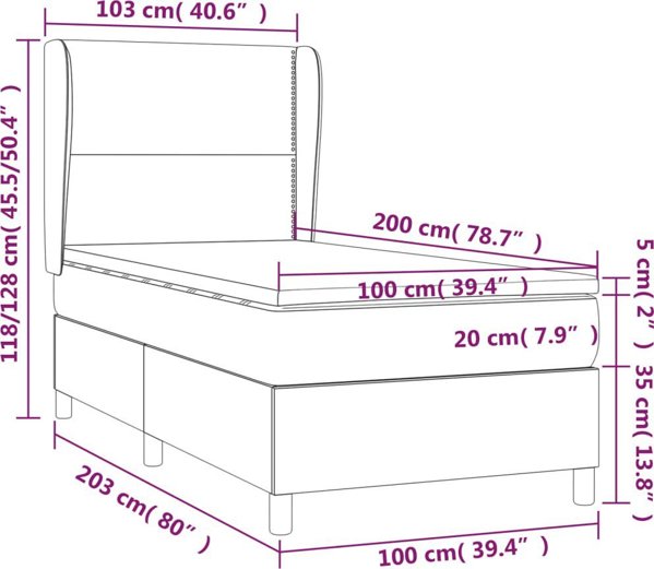 vidaXL Λουτζκο κοντινεντάλ με στρώμα, σκούρο γκρι ύφασμα 100x200cm