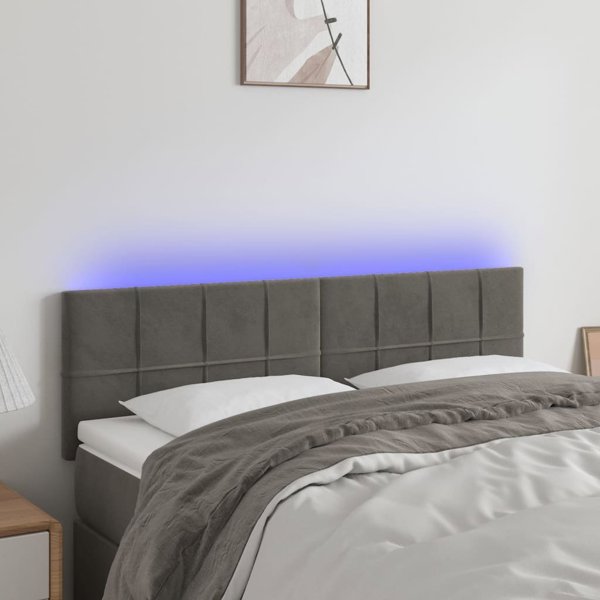 vidaXL Zaglowek do lozka z LED, skouro gkri, 144x5x78/88 cm, aksamit