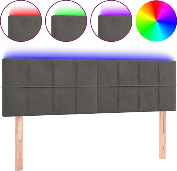 vidaXL Zaglowek do lozka z LED, skouro gkri, 144x5x78/88 cm, aksamit