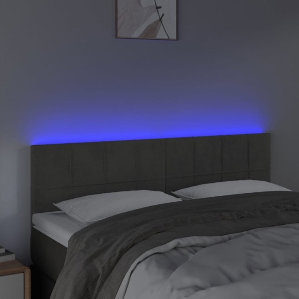 vidaXL Zaglowek do lozka z LED, skouro gkri, 144x5x78/88 cm, aksamit