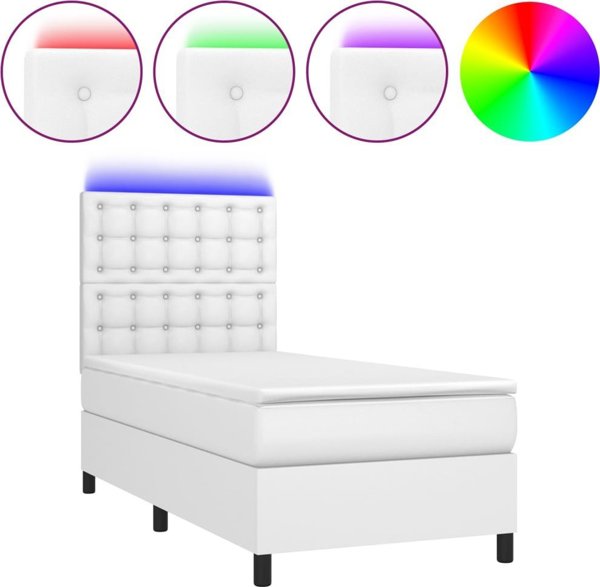 vidaXL Λουτζκο κοντινεντάλνε με στρώμα και LED, λευκή οικοδερμα 90x200 εκ