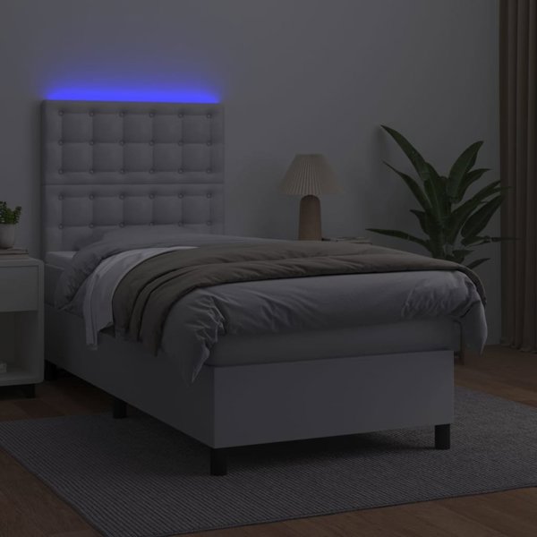 vidaXL Λουτζκο κοντινεντάλνε με στρώμα και LED, λευκή οικοδερμα 90x200 εκ