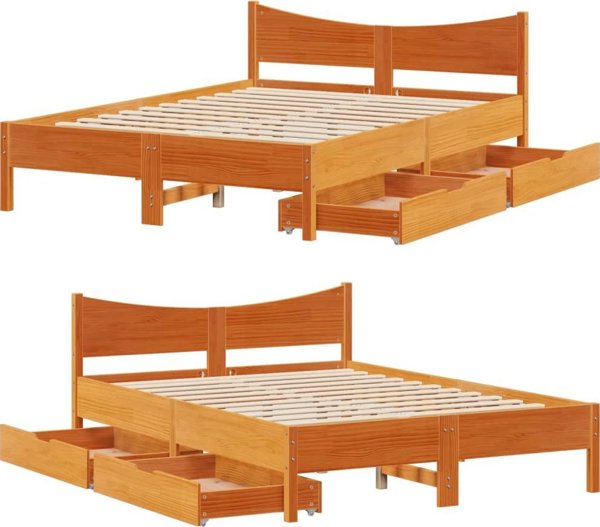 vidaXL Rama lodz a z szufladami woskowy braz 140x200 cm sosnowa