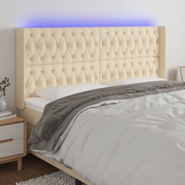 vidaXL Προσκέφαλο Κρεβατιού με LED, κρεμ, 183x16x118/128 εκ., ύφασμα