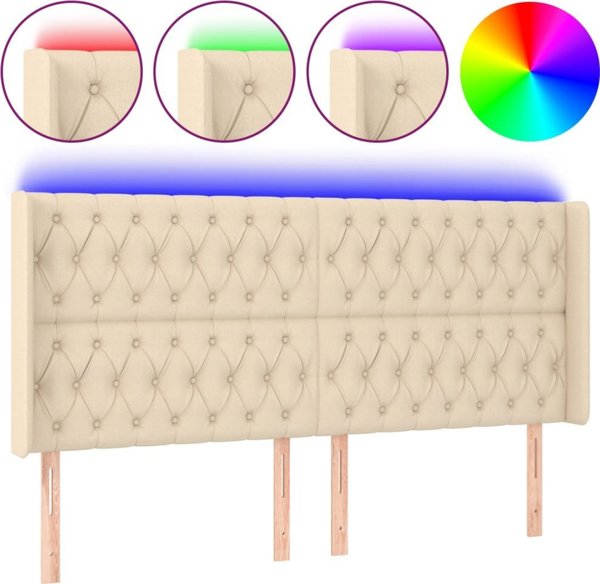 vidaXL Προσκέφαλο Κρεβατιού με LED, κρεμ, 183x16x118/128 εκ., ύφασμα