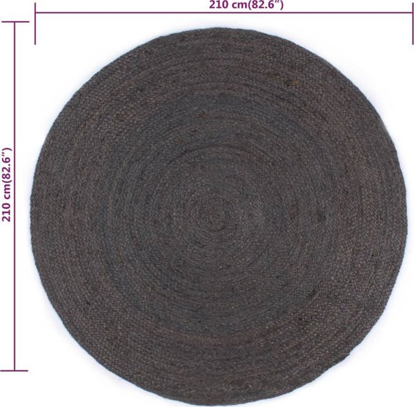 vidaXL Χειροποίητο χαλί από γιούτα, στρογγυλό, 210 cm, σκούρο γκρι