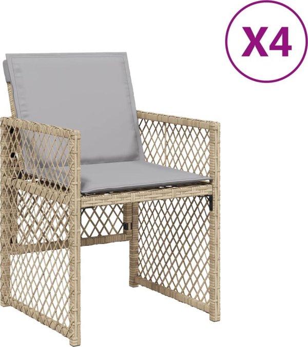 vidaXL Καρέκλες κήπου με μαξιλάρια, 4 τεμ., ανάμεικτο μπεζ, πολυρατάν