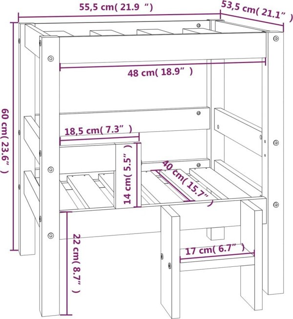 vidaXL vidaXL Legowisko dla psa, szare, 55,5x53,5x60 cm, lite drewno sosnowe