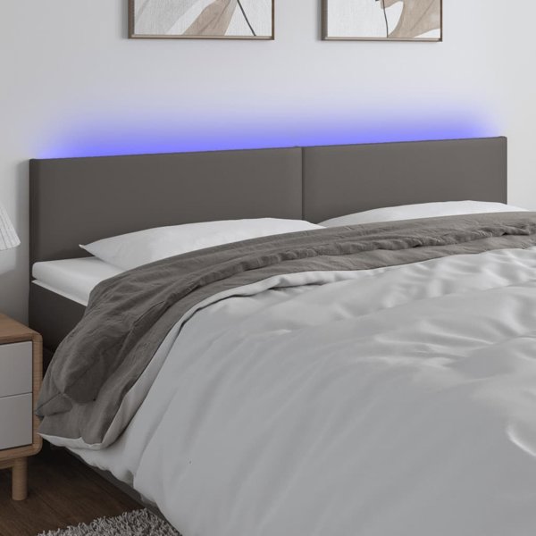 vidaXL Κεφαλαρι κρεβατιου με LED, γκρι, 180x5x78/88 cm, τεχνητο δερμα