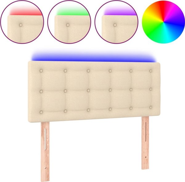 vidaXL Επικεφαλή κρεβατιού με LED, κρεμ, 100x5x78/88 cm, ύφασμα