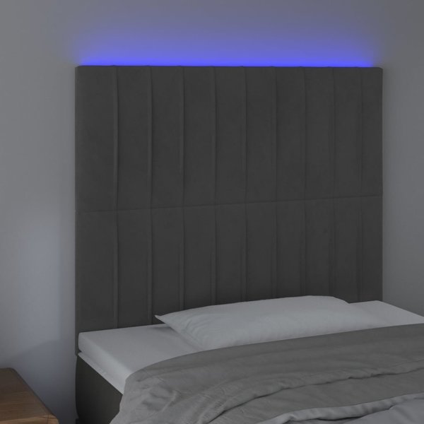 vidaXL Κεφαλάρι Κρεβατιού με LED, Σκούρο Γκρι, 90x5x118/128 εκ, Βελούδινο