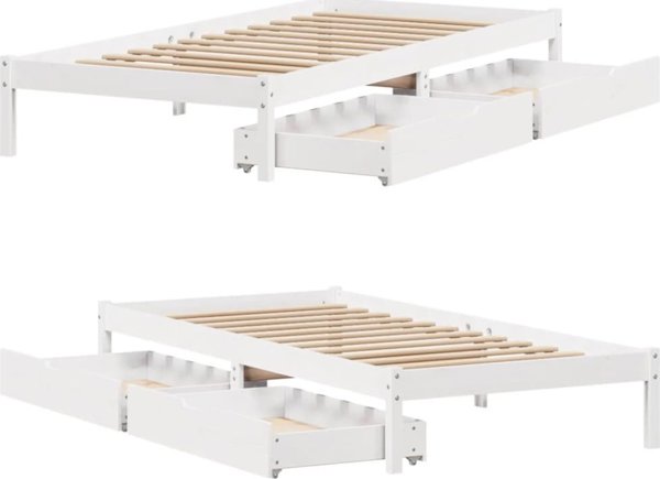 vidaXL Rama κρεβατιού χωρίς στρώμα, λευκή, 90x190 εκ., από μασίφ πεύκο