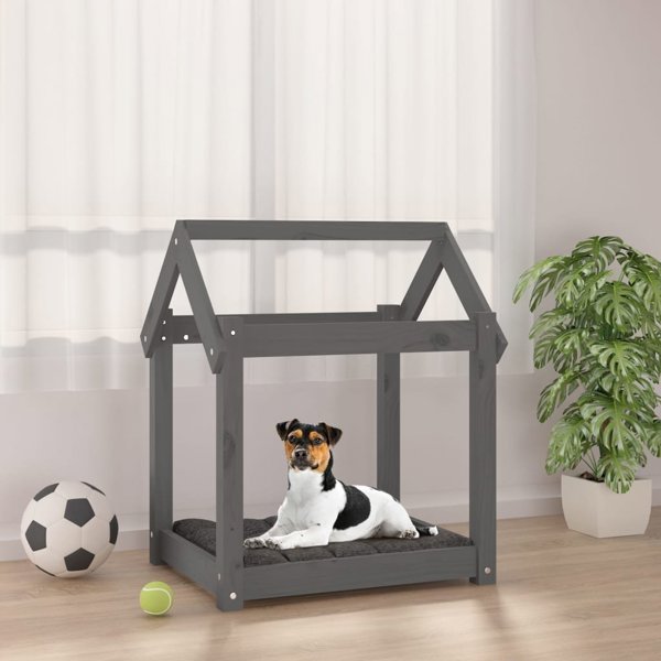 vidaXL vidaXL Legowisko dla psa, szare, 61x50x70 cm, lite drewno sosnowe