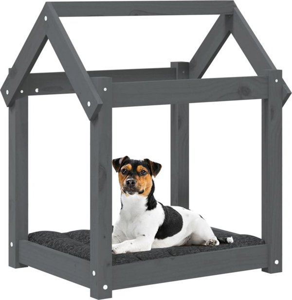 vidaXL vidaXL Legowisko dla psa, szare, 61x50x70 cm, lite drewno sosnowe