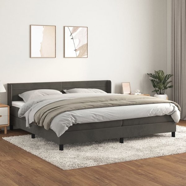 vidaXL Kontinentiko krevati me strwma skouro gri aksamit 200x200 cm