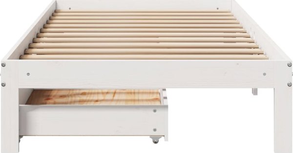 vidaXL Rama lozka z szufladami, biala, 90x200 cm, lite drewno sosnowe