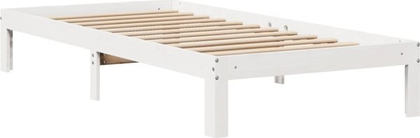 vidaXL Rama lozka z szufladami, biala, 90x200 cm, lite drewno sosnowe