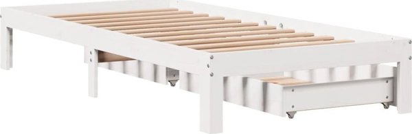 vidaXL Rama lozka z szufladami, biala, 90x200 cm, lite drewno sosnowe