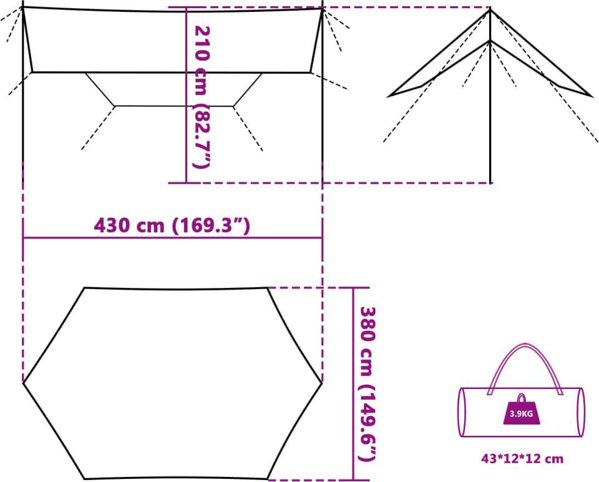 vidaXL Σκηνή κατασκήνωσης, πορτοκαλί, 430x380x210 cm, αδιάβροχη