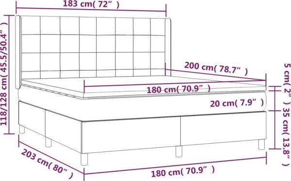 vidaXL Λοζκο κοντινενταλ με στρώμα, μπλε, ύφασμα, 180x200 εκ