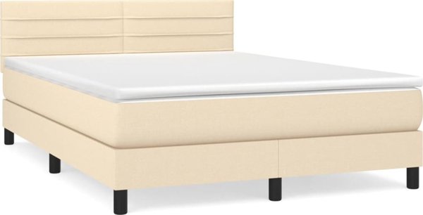 vidaXL Κρεβάτι Continental με Στρώμα, Εκρού, Υφασμάτινο, 140x200 cm