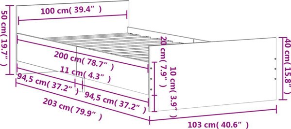 vidaXL Κορμός κρεβατιού, γκρίζο δρυς σονόμα, 100x200 cm υλικό ξύλου