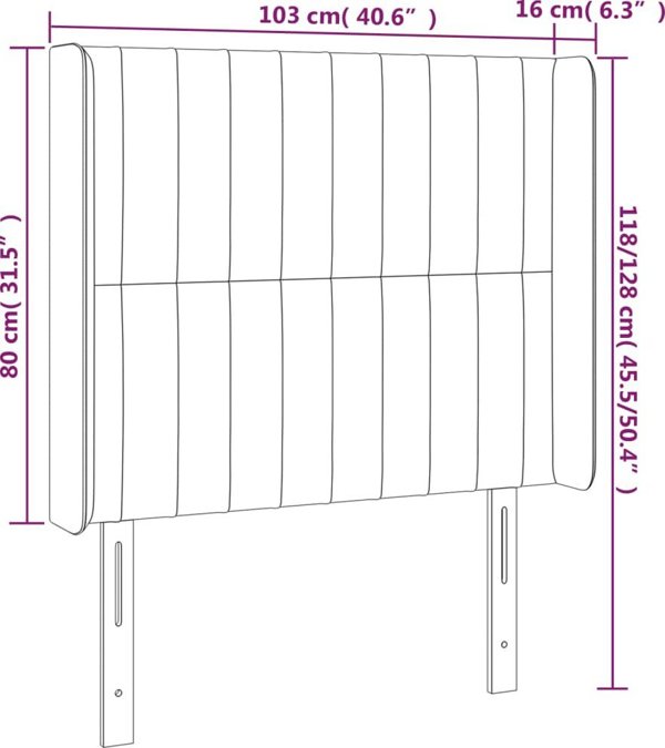 vidaXL Zaglowek do lozka z LED ciemnoszary 103x16x118/128 cm tkanina