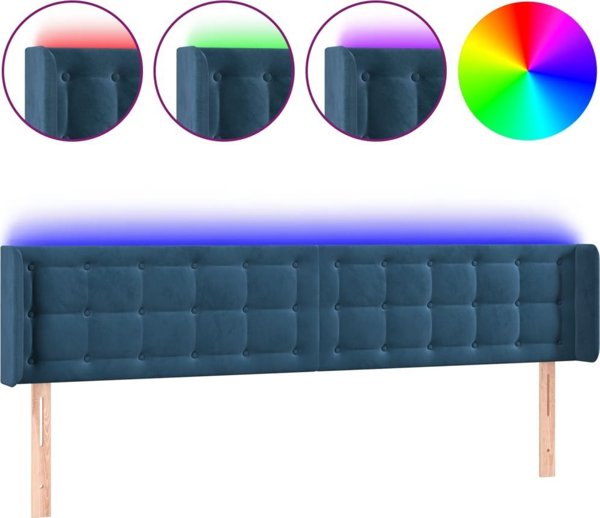 vidaXL Κεφαλάρι κρεβατιού με LED, βελούδινο σκούρο μπλε, 183x16x78/88 cm