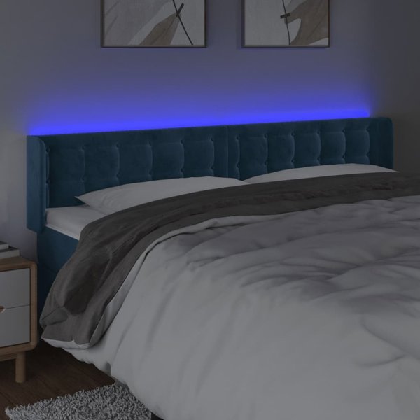 vidaXL Κεφαλάρι κρεβατιού με LED, βελούδινο σκούρο μπλε, 183x16x78/88 cm