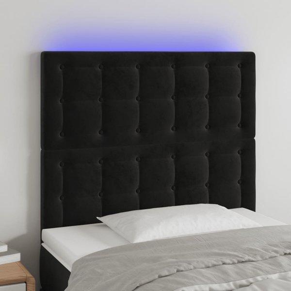 vidaXL Κεφαλάρι με LED για κρεβάτι, μαύρο, 100x5x118/128 cm, βελούδινο