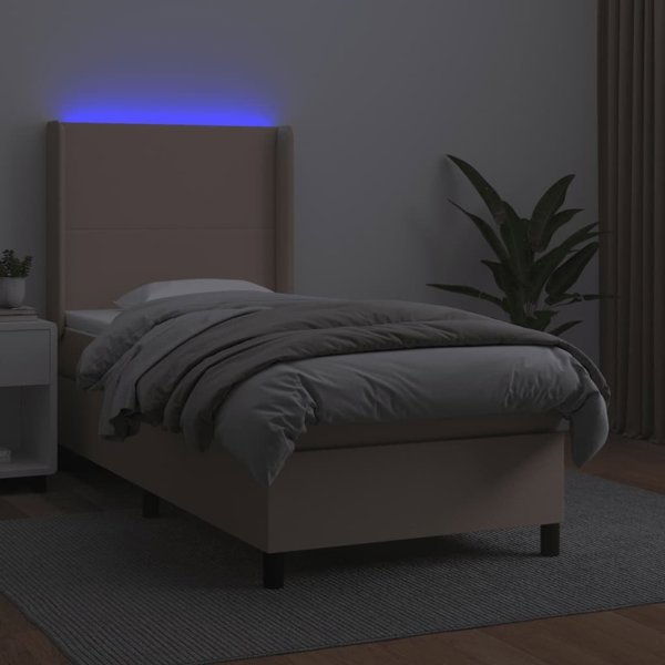 vidaXL Κοντινεντάλ κρεβάτι, στρώμα και LED, cappuccino, οικολογικό δέρμα, 90x190cm