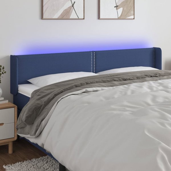 vidaXL Zaglowek do lozka z LED, niebieski, 203x16x78/88 cm, tkanina