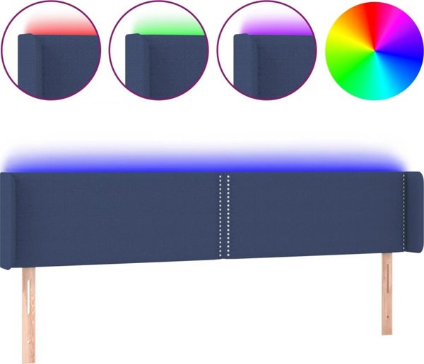 vidaXL Zaglowek do lozka z LED, niebieski, 203x16x78/88 cm, tkanina