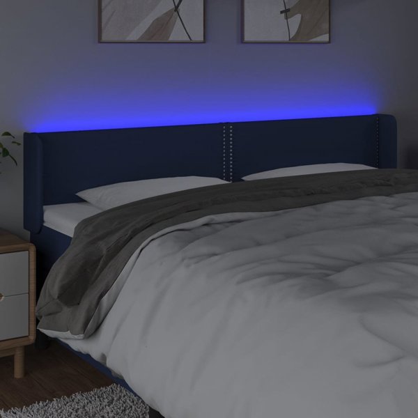 vidaXL Zaglowek do lozka z LED, niebieski, 203x16x78/88 cm, tkanina