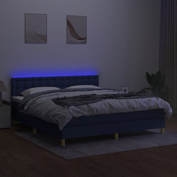 vidaXL Κρεβάτι κοντινεντάλ με στρώμα, μπλε, 160x200 εκ., ύφασμα