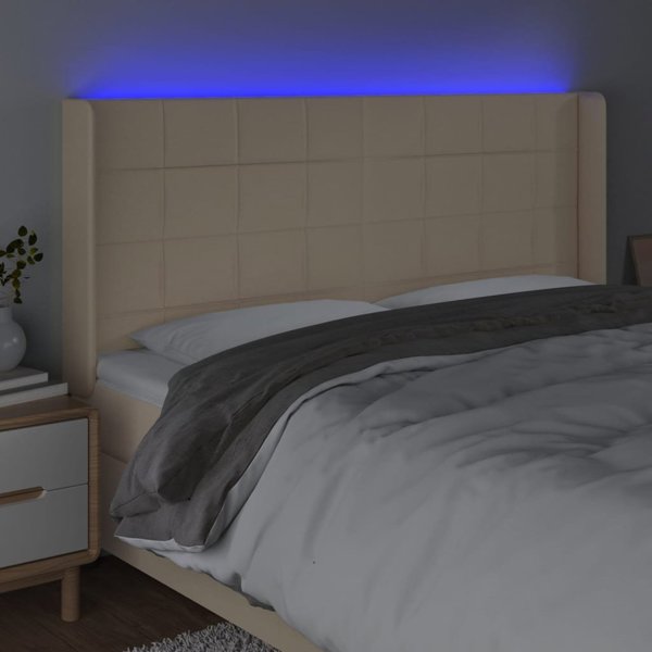vidaXL Κεφαλάρι Κρεβατιού με LED, Κρεμ, 183x16x118/128 cm, Ύφασμα