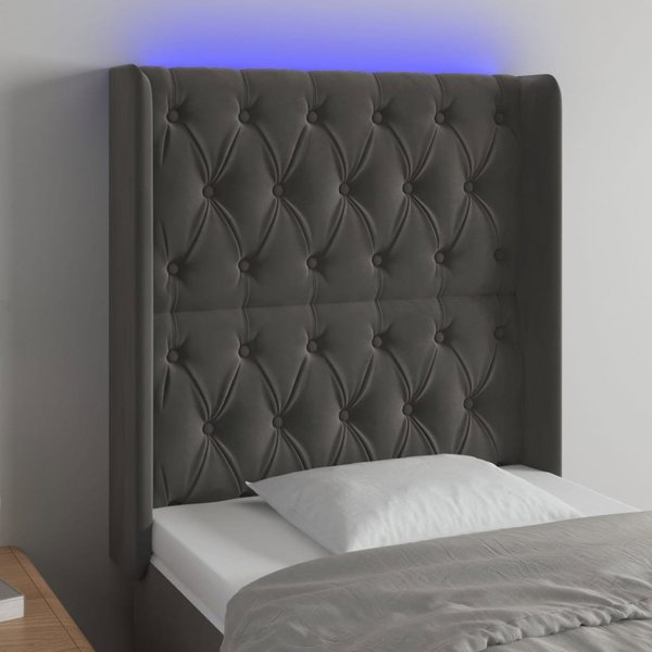 vidaXL Zaglowek do lotzka me LED, ciemnoszary, 83x16x118/128 cm, aksamit