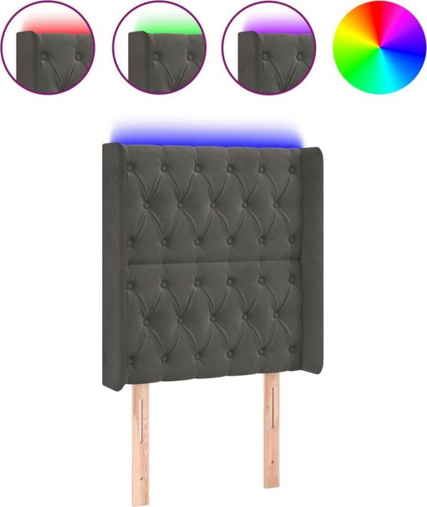 vidaXL Zaglowek do lotzka me LED, ciemnoszary, 83x16x118/128 cm, aksamit
