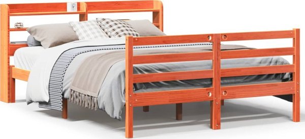 vidaXL Rama κρεβατιού χωρίς στρώμα, κερωμένο καφέ, 150x200 εκ, μασίφ πεύκο