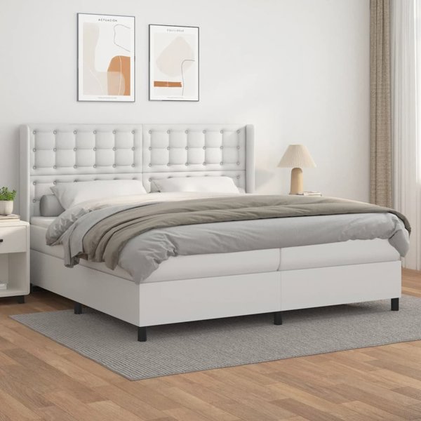 vidaXL Κρεβάτι Continental με Στρώμα, Λευκό, Συνθετικό Δέρμα, 200x200 εκ.